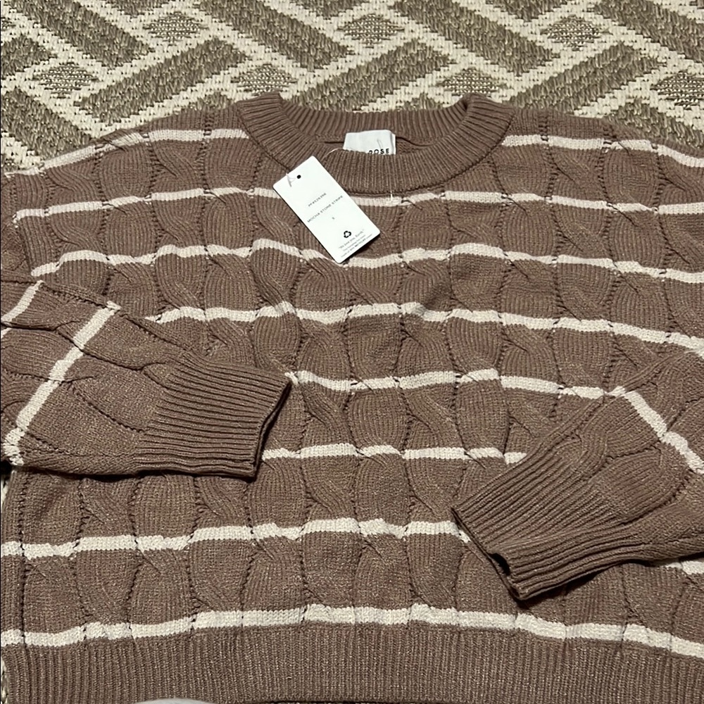Pink Rose Women’s Mocha Stripe Cable Knit Sweater